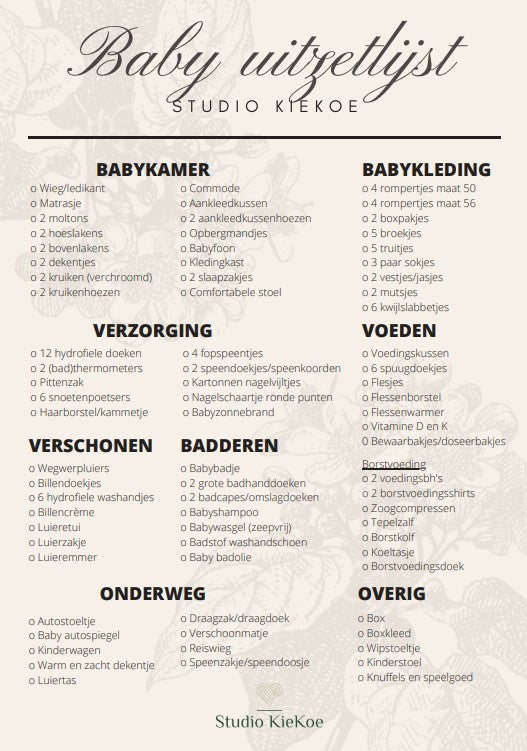 Uitzetlijst Studio KieKoe
